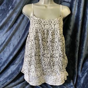 Black White Floral Design Top Blouse Shirt Size XL